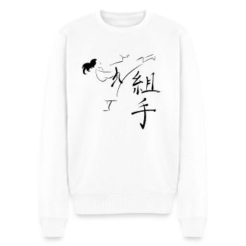 Karate Mawashi Geri Kalligraphie - Männer Premium Bio Pullover - Weiß - Vorne - Thijin (182cm)