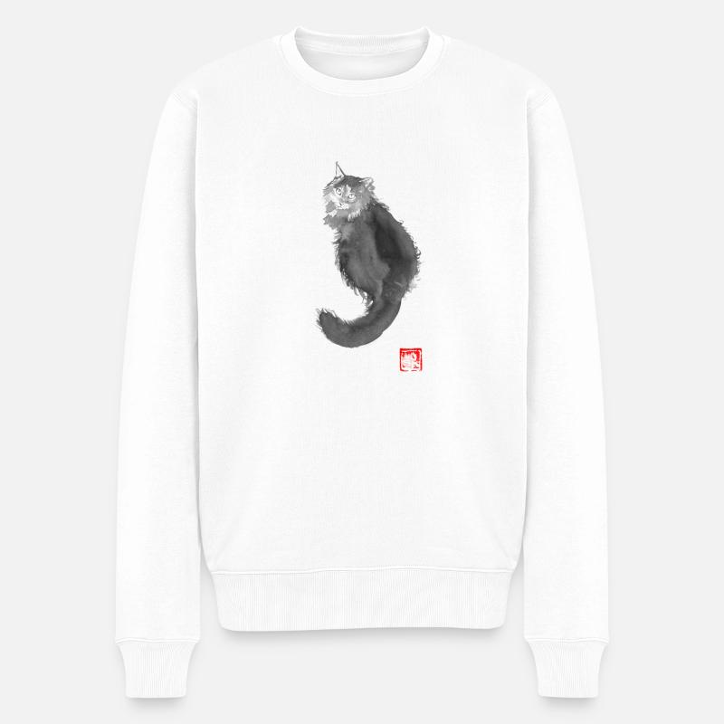 hand coon cat - Männer Premium Bio Pullover - Weiß