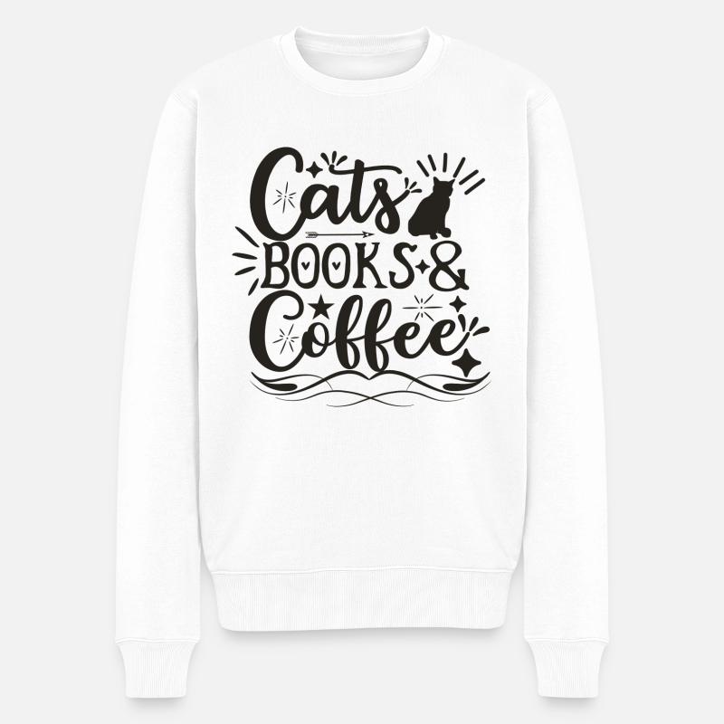 Livres pour chats et café - Pull Premium bio Homme - blanc