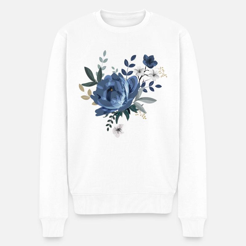 Fleurs bleues - Pull Premium bio Homme - blanc