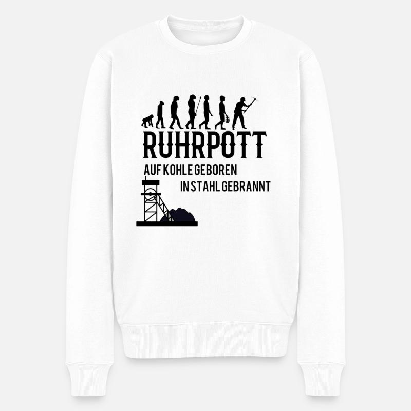 Ruhrpott Sprüche Auf Kohle geboren - Männer Premium Bio Pullover - Weiß