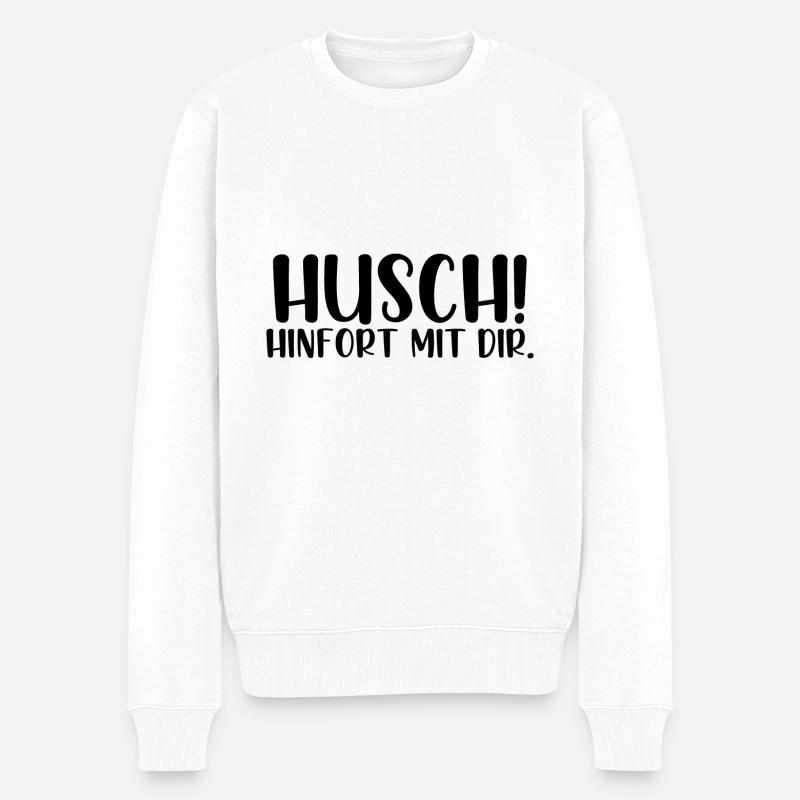Husch hinfort mit dir - Männer Premium Bio Pullover - Weiß