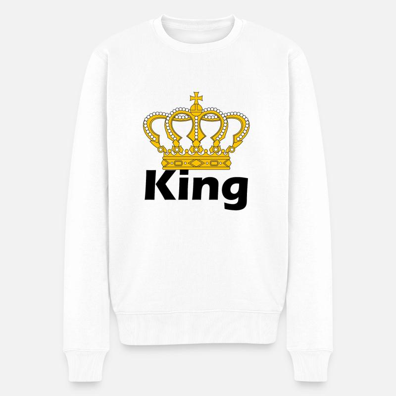 King - Männer Premium Bio Pullover - Weiß