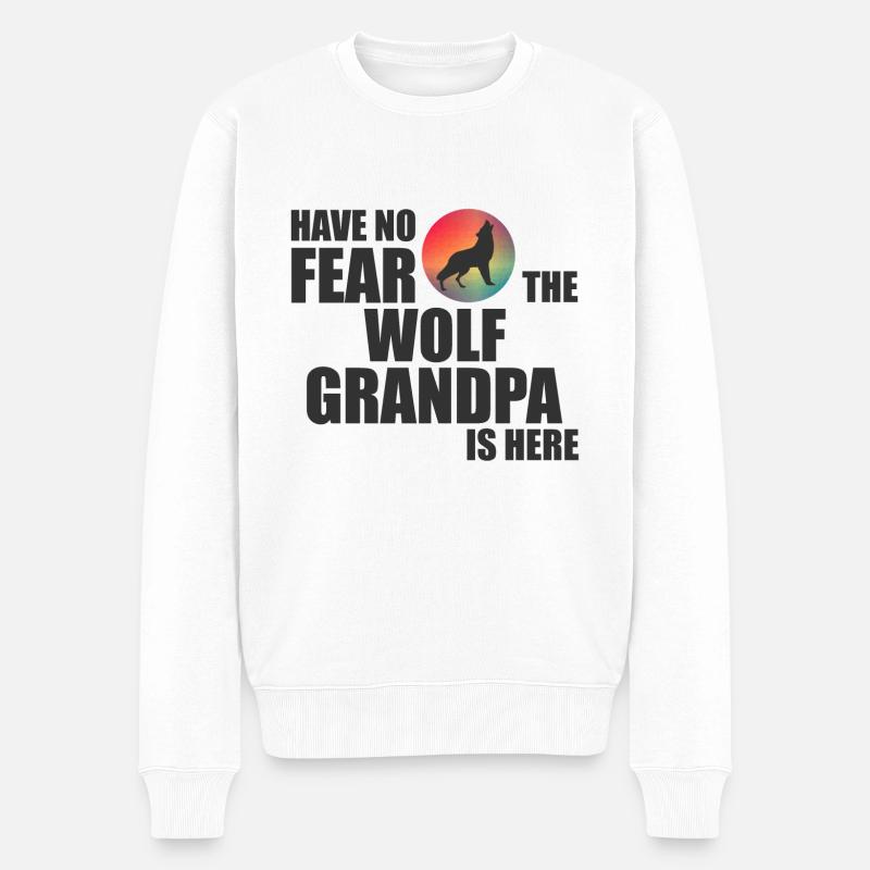 Der Wolf Opa - Männer Premium Bio Pullover - Weiß