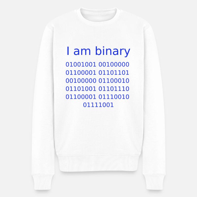 I am binary (Blue) - Pull Premium bio Homme - blanc