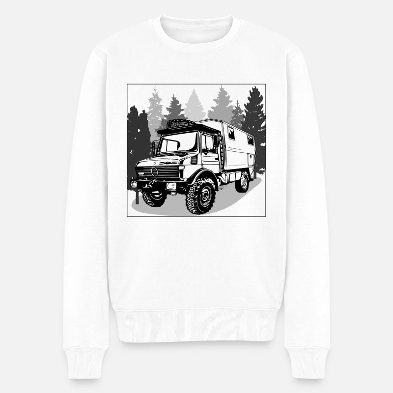 Camping - Unimog - Aventure - Oldtimer - Pull Premium bio Homme - blanc