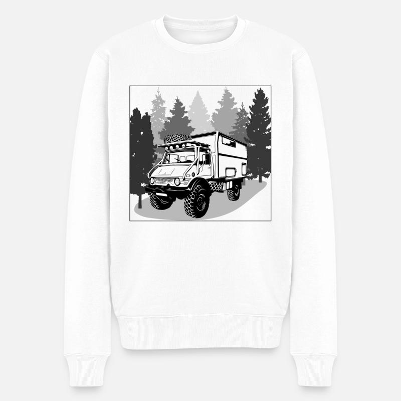 Camping - Unimog - Aventure - Oldtimer - Pull Premium bio Homme - blanc