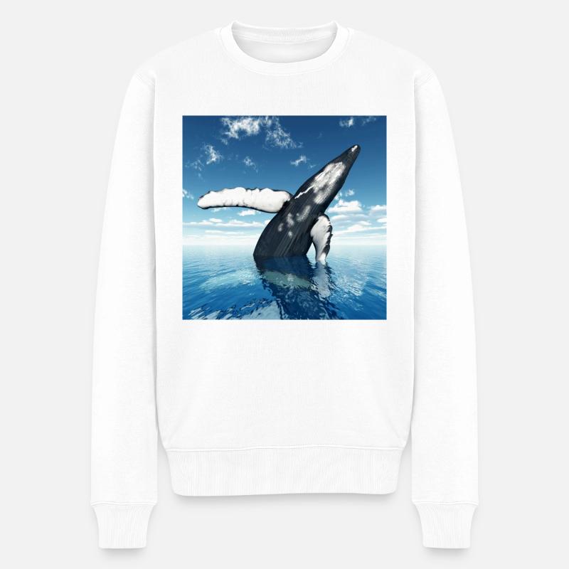 Buckelwal, Wal, Walfisch - Männer Premium Bio Pullover - Weiß