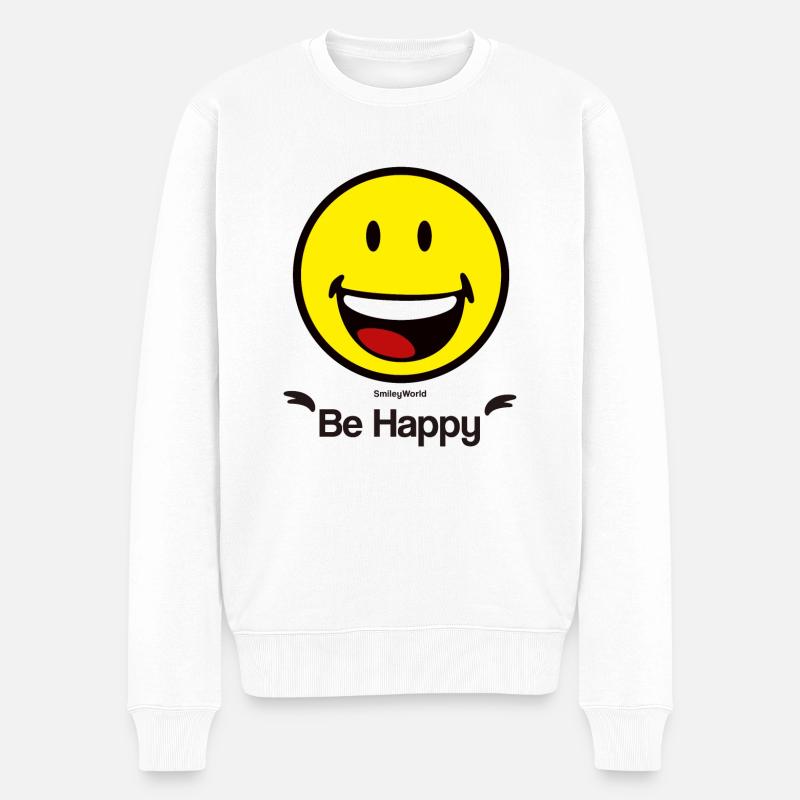 SmileyWorld « Soyez heureux » - Pull Premium bio Homme - blanc