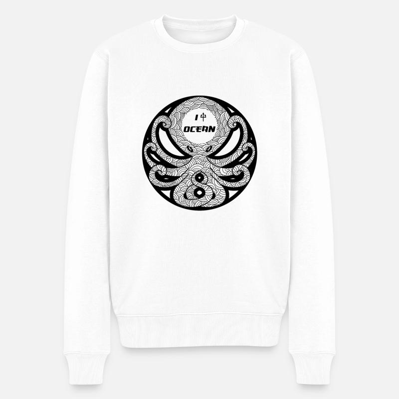 Poulpe Graphique (version noire) - Pull Premium bio Homme - blanc
