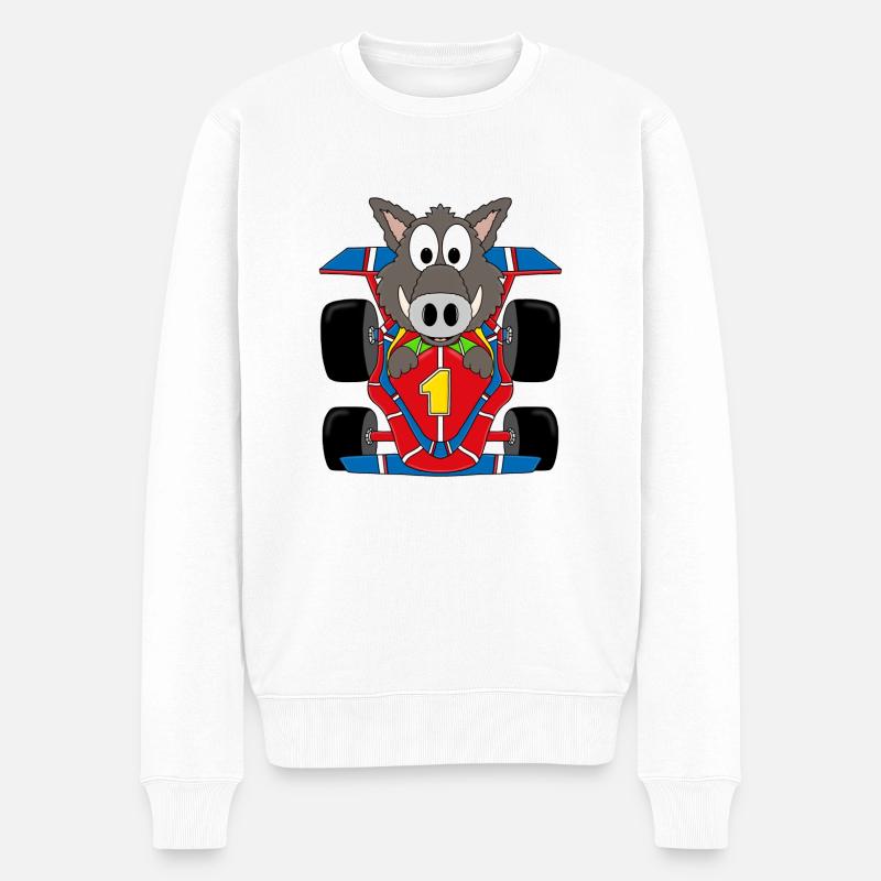 AUTO - RENNFAHRER - AUTORENNEN - WILDSCHWEIN - Männer Premium Bio Pullover - Weiß