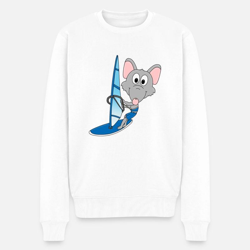 WASSERRATTE - SURFER - WINDSURFER - TIER - FUN - Männer Premium Bio Pullover - Weiß