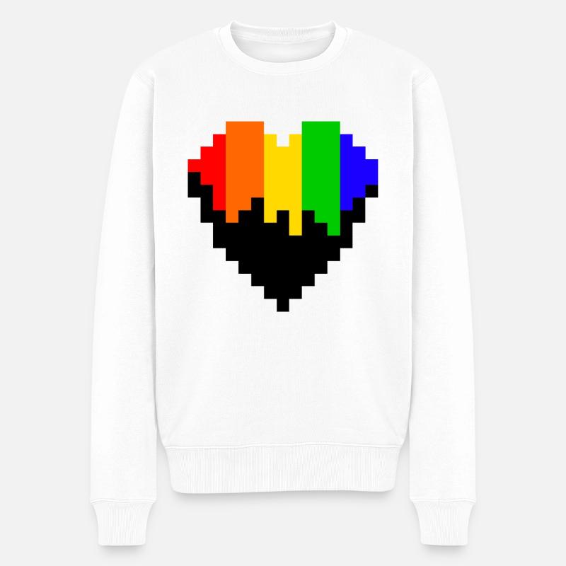 Farbiges Herz Pixel Art - Männer Premium Bio Pullover - Weiß