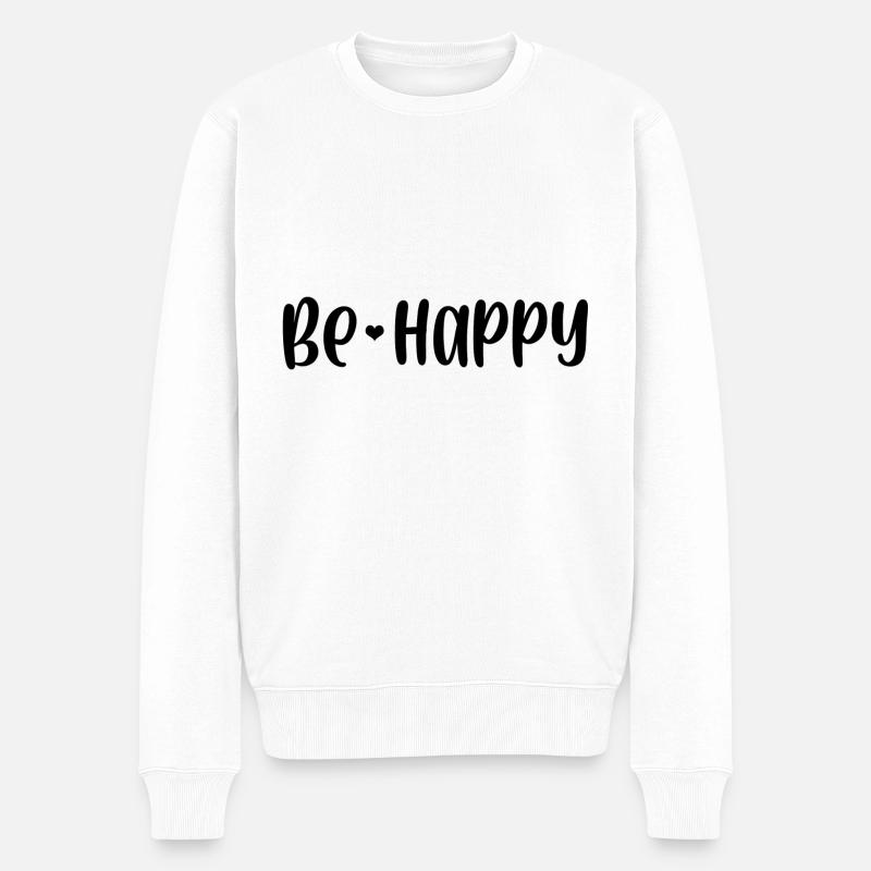 Be Happy - Männer Premium Bio Pullover - Weiß