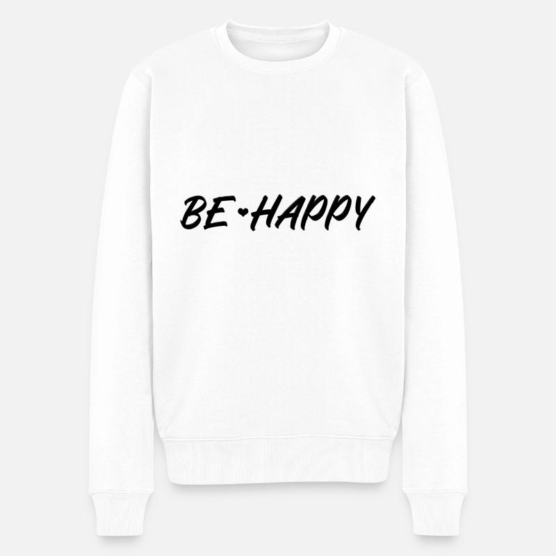 Be Happy - Männer Premium Bio Pullover - Weiß