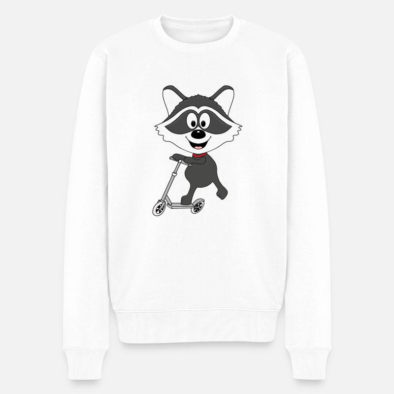 WASCHBÄR - ROLLER - TIER - KIND - BABY - SPORT - Männer Premium Bio Pullover - Weiß