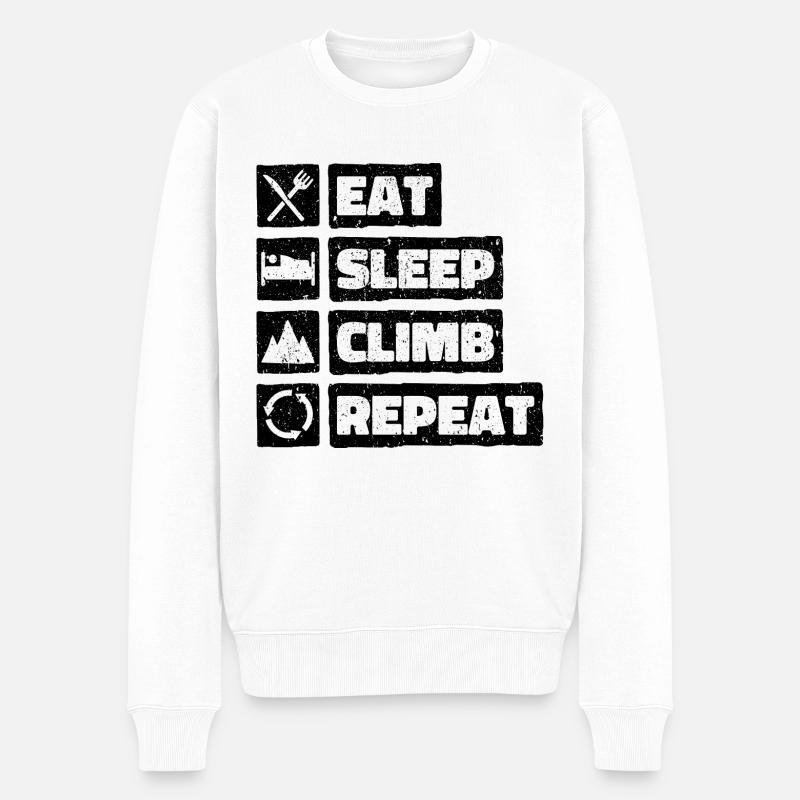 Eat Sleep Climb Repeat Retro Vintage Felskletterer - Männer Premium Bio Pullover - Weiß