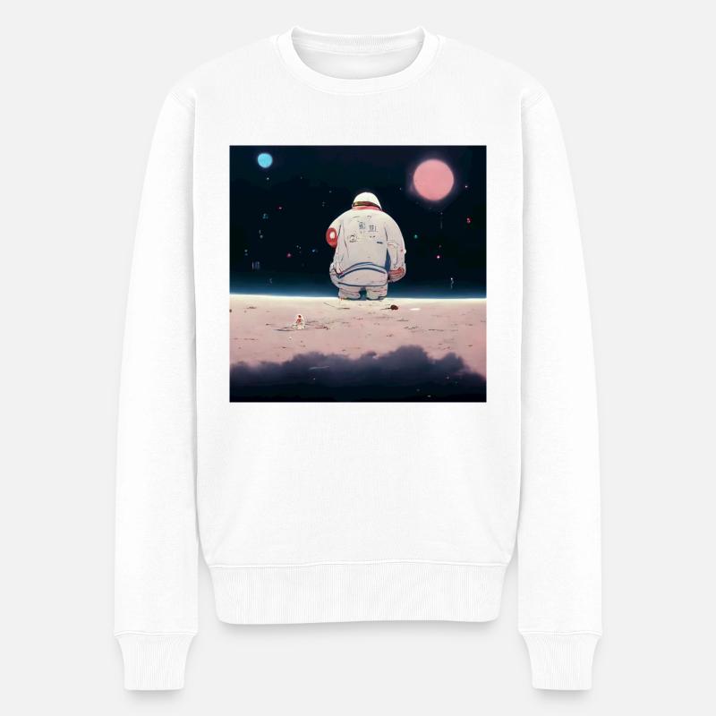 lonely astronaut in space looking at planet home - Männer Premium Bio Pullover - Weiß