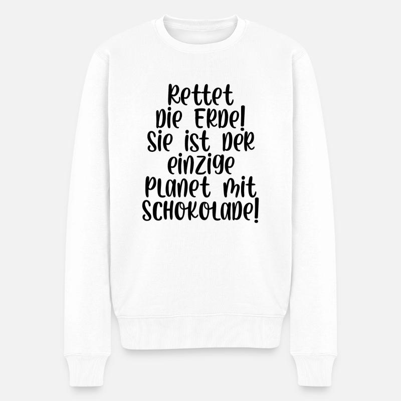 Rettet die Erde sie ist der Planet mit Schokolade - Männer Premium Bio Pullover - Weiß
