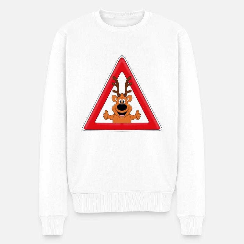 ACHTUNG WILDWECHSEL - REH - VERKEHRSZEICHEN - TIER - Männer Premium Bio Pullover - Weiß