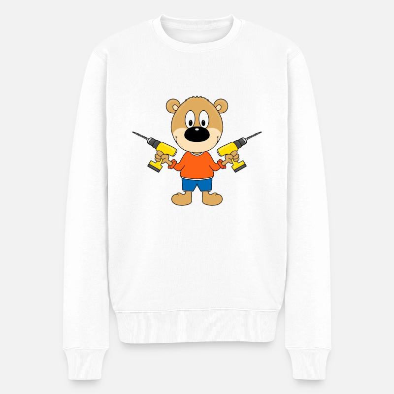 TEDDY - BÄR - HEIMWERKER - HANDWERKER - BOHRER - Männer Premium Bio Pullover - Weiß