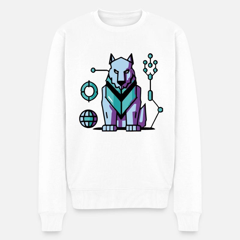 Futuristischer Cyber Wolf - Männer Premium Bio Pullover - Weiß