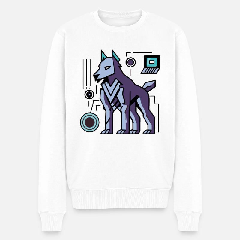 Futuristischer Cyber Wolf - Männer Premium Bio Pullover - Weiß
