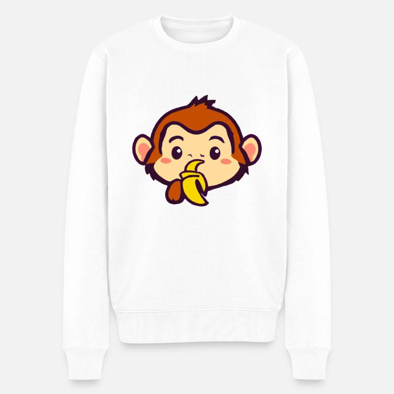 Kawaii Affe isst eine Banane - Männer Premium Bio Pullover - Weiß