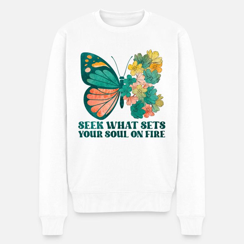 Schmetterling Blume blumig Sprüche Spruch Blumen - Männer Premium Bio Pullover - Weiß