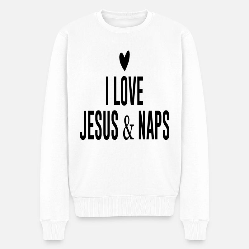 I love Jesus & Naps - Männer Premium Bio Pullover - Weiß