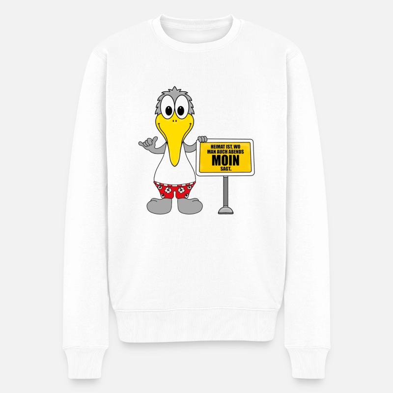 MÖWE - HEIMAT IST, WO MAN AUCH ABENDS MOIN SAGT. - Männer Premium Bio Pullover - Weiß