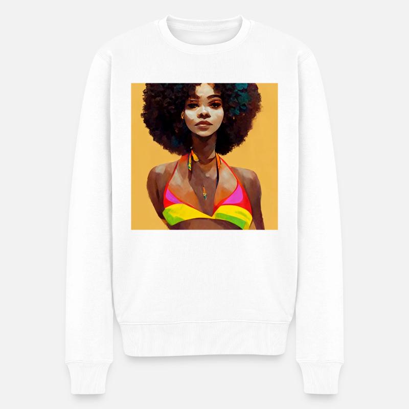 Afro -Mädchen Im Bikinimalerei - Männer Premium Bio Pullover - Weiß