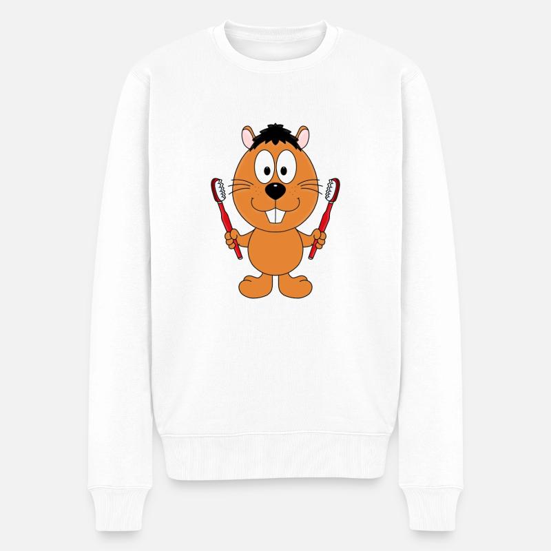 BIBER - ZAHNBÜRSTEN - ZÄHNE - ZAHNARZT - TIERISCH - Männer Premium Bio Pullover - Weiß