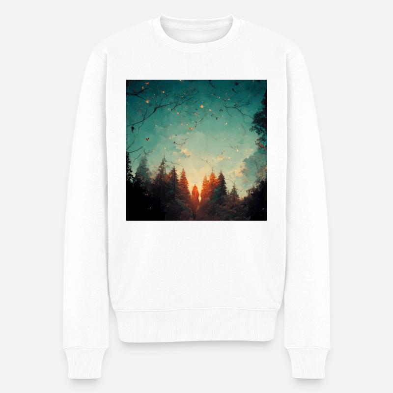 Sonnenuntergang Im Wald - Männer Premium Bio Pullover - Weiß