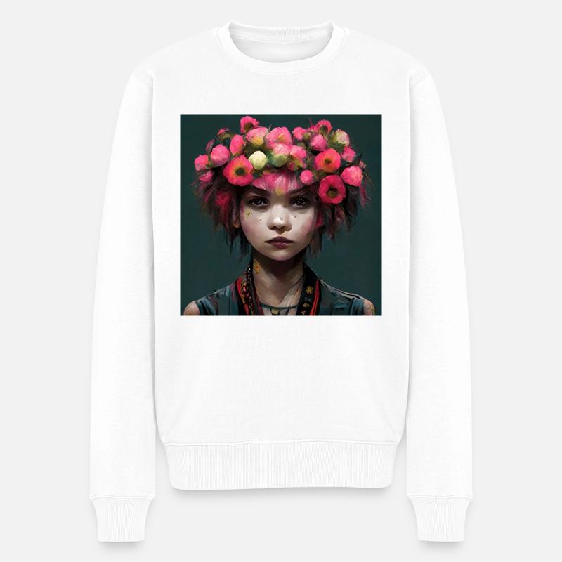 Blumen-punk-mädchen - Männer Premium Bio Pullover - Weiß
