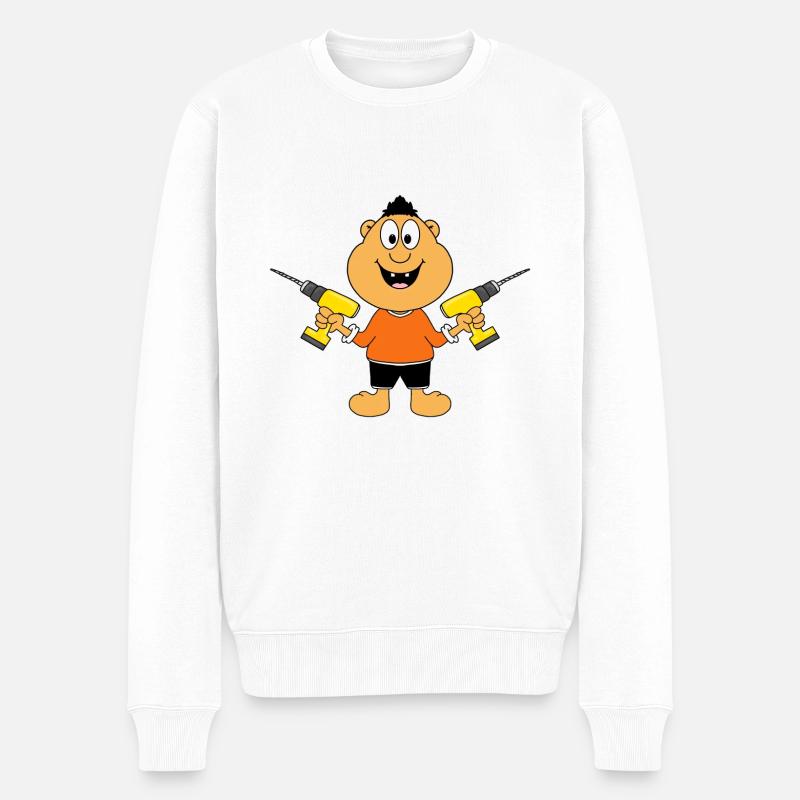 MANN - HEIMWERKER - HANDWERKER - BOHRER - FUN - Männer Premium Bio Pullover - Weiß