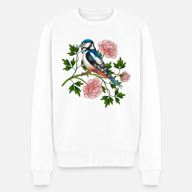 Bunter Vogel - Männer Premium Bio Pullover - Weiß