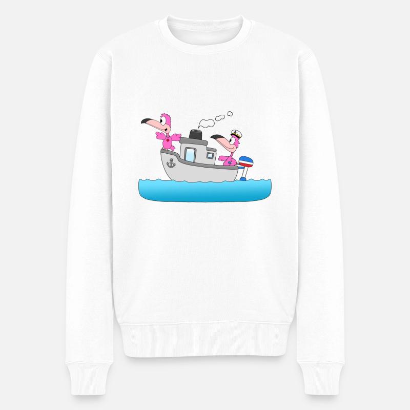 FLAMINGOS - BOOT - SCHIFF - LIEBE - SEEFAHRER - Männer Premium Bio Pullover - Weiß