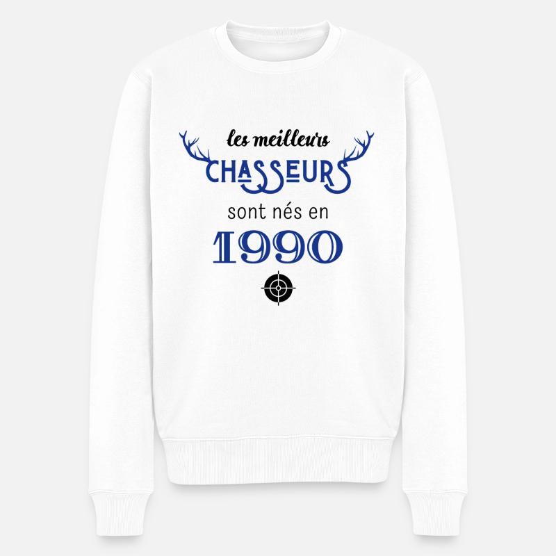 Anniversaire chasseur 1990 - Pull Premium bio Homme - blanc