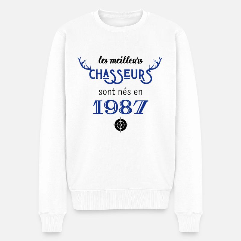 Anniversaire chasseur 1987 - Pull Premium bio Homme - blanc
