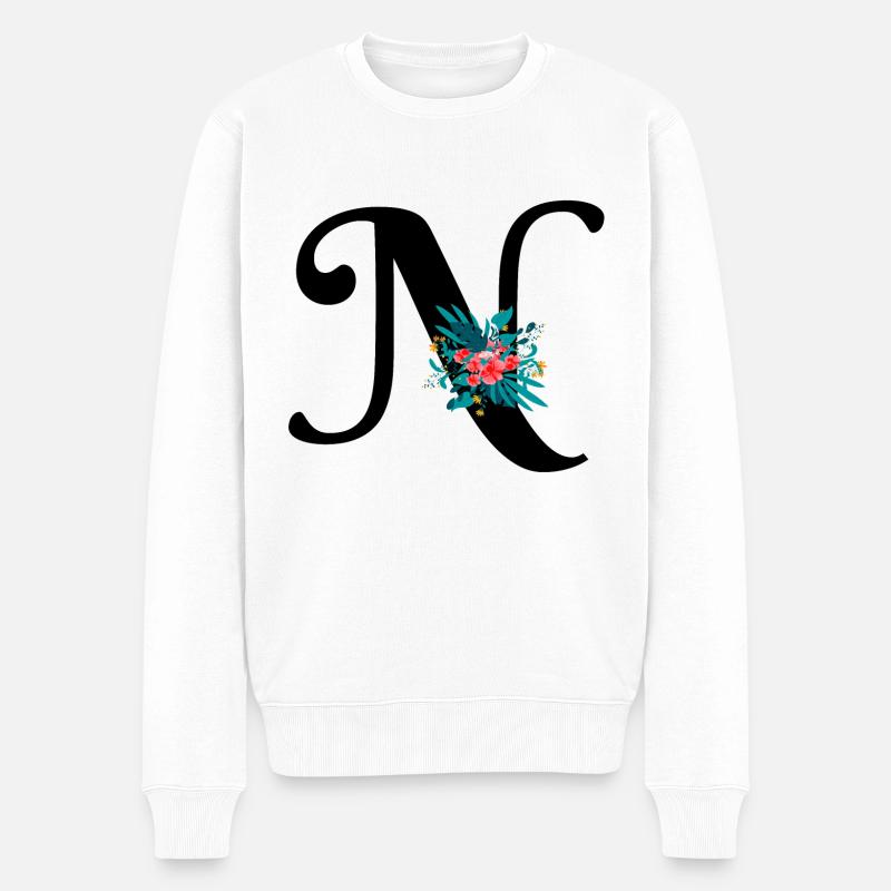 lettre N fleuris - Pull Premium bio Homme - blanc