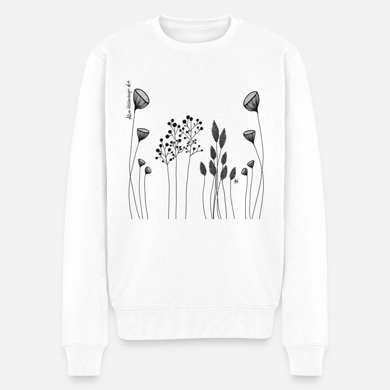 Fineline Blumen schwarz abstrakt - Männer Premium Bio Pullover - Weiß