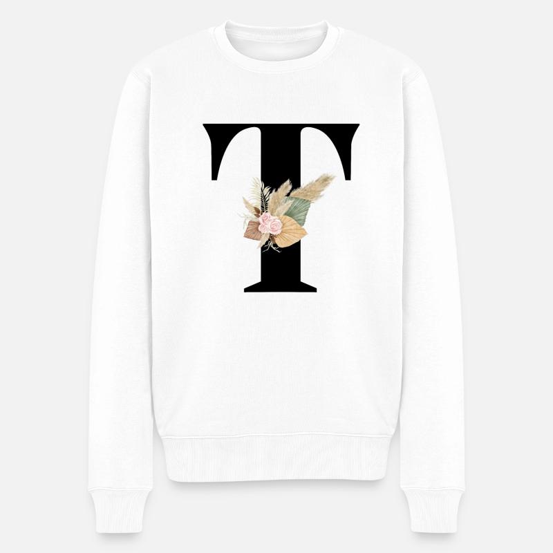 blumiger Buchstabe T - Männer Premium Bio Pullover - Weiß