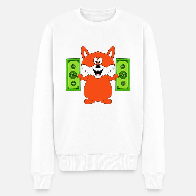FUCHS - SPARFUCHS - GELD - GELDSCHEINE - TIER - Männer Premium Bio Pullover - Weiß