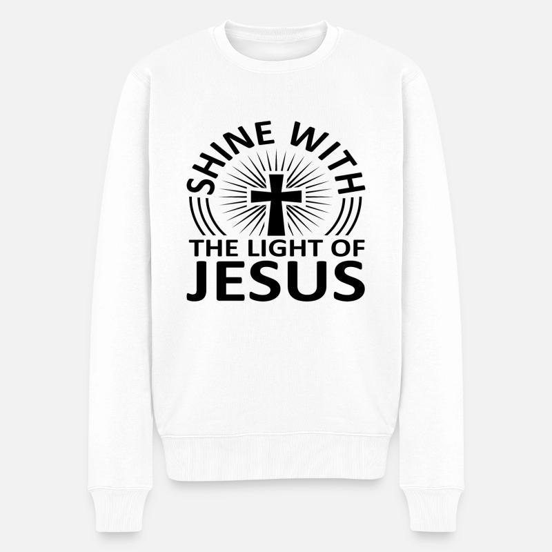 Shine With The Light Of Jesus - Männer Premium Bio Pullover - Weiß
