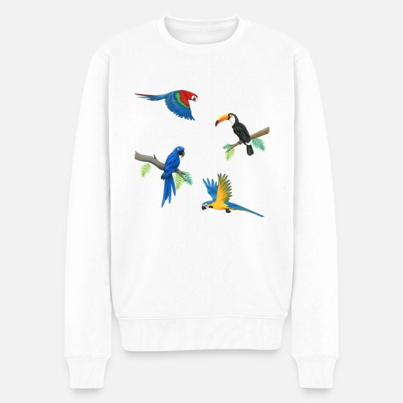 Bunte Papageien - Männer Premium Bio Pullover - Weiß