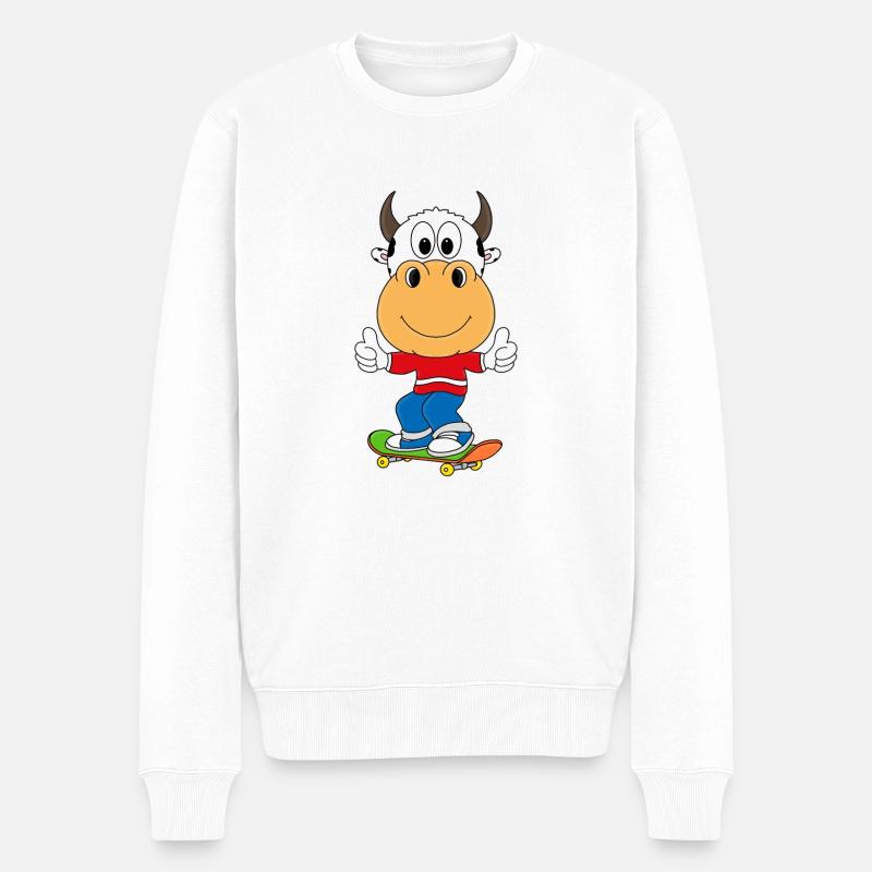 KUH - SKATEBOARD - SPORT - TIER - KIND - BABY - Männer Premium Bio Pullover - Weiß