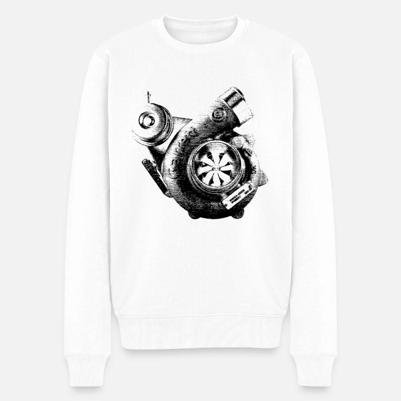 Turbolader als Bleistiftzeichnung - Männer Premium Bio Pullover - Weiß