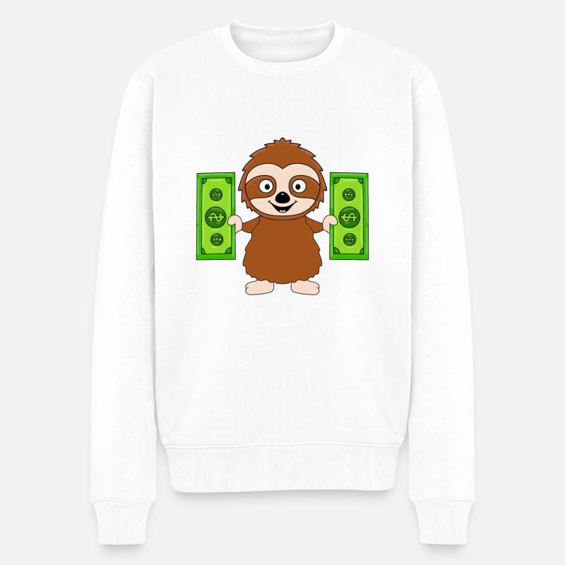FAULTIER - GELD - TIER - TIERISCH - Männer Premium Bio Pullover - Weiß