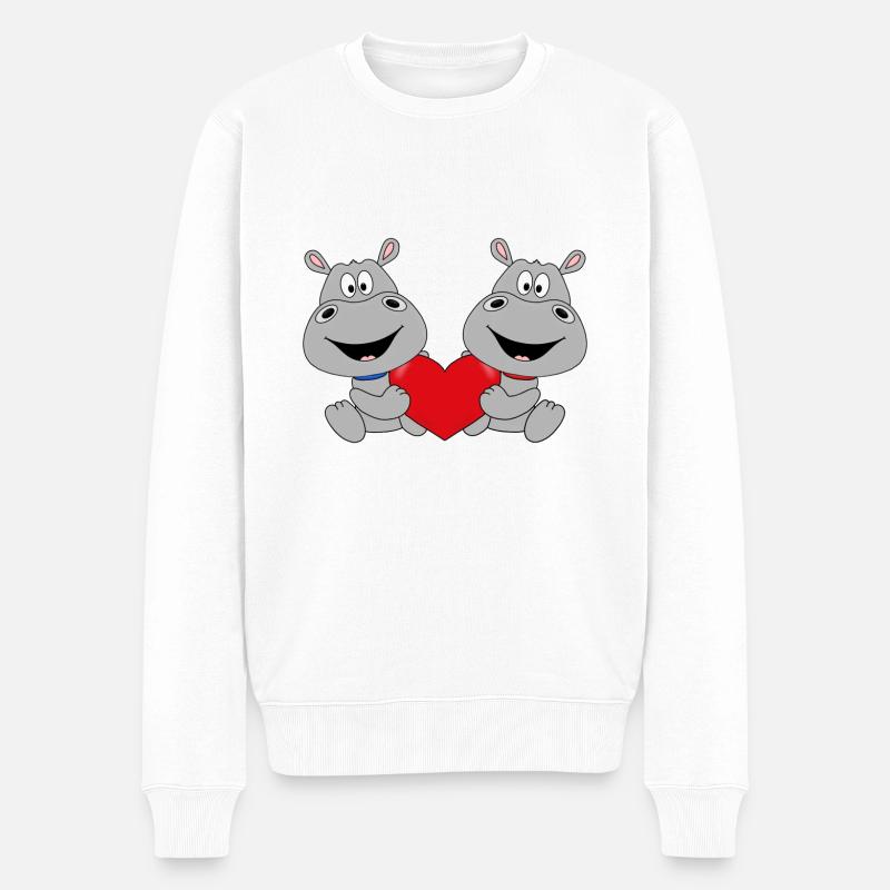 NILPFERDE - FLUSSPFERDE - HIPPOS - LIEBE - HERZ - Männer Premium Bio Pullover - Weiß